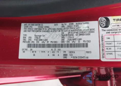 2011 Ford Fiesta Se из США, поврежденный, VIN 3FADP4EJ3BM115560